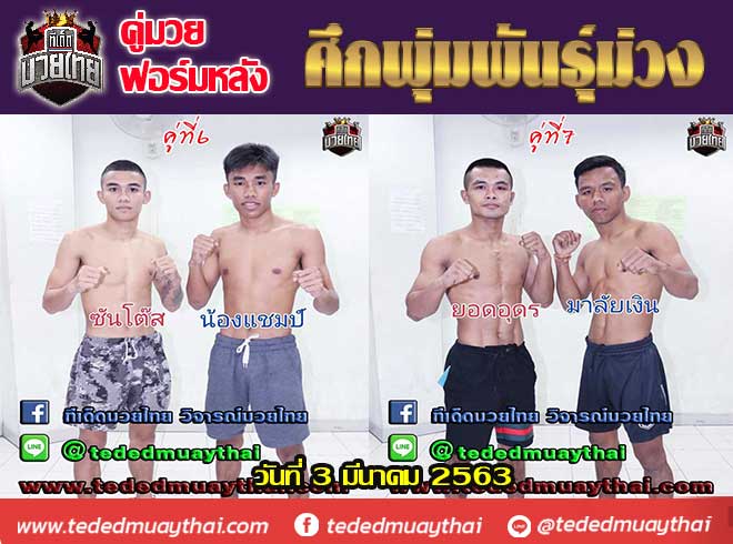 คู่มวยฟอร์มหลัง ศึก พุ่มพันธ์ม่วง วันอังคารที่ 3 มีนาคม 2563